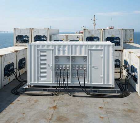 Offshore Deck Electricity 40 Sockets 350kw 500kva 1000kw Containerized Power Pack Generator 20ft 40ft Reefer Container Plugs ATS